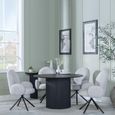 Bern Fluted Black 4 Seater Round Dining Set - 4 Theo Grey Fabric Swivel Dining Chair