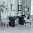 Bern Fluted Black Dining Set - Ace Beige Fabric Swivel Dining Chair