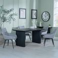 Bern Fluted Black Dining Set - Ace Grey Fabric Swivel Dining Chair