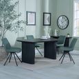 Bern Fluted Dining Set - 6 Seater - 160cm - Black - Boden Swivel Dining Chairs - Green Fabric