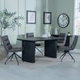 Bern Fluted Dining Set - 6 Seater - 160cm - Black - Diego Swivel Dining Chairs - Grey Leather