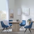 Bern Fluted Oak Effect 4 Seater Round Dining Set - 4 Arctic Blue Velvet Fabric Swivel Dining Chair