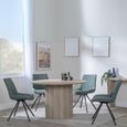 Bern Fluted Oak Effect 4 Seater Round Dining Set - 4 Boden Green Fabric Swivel Dining Chair