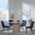 Bern Fluted Oak Effect 4 Seater Round Dining Set - 4 Corona Blue Fabric Chairs