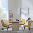Bern Fluted Oak Effect 4 Seater Round Dining Set - 4 Darwin Yellow Fabric Dining Chair