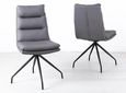 Bern Fluted Dining Set - 6 Seater - 160cm - Oak - Diego Swivel Dining Chairs - Grey Leather