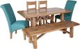 Bombay Solid Mango Wood 6 Seater Dining Set with 2 Wooden and 2 Fabric Chairs and Bench