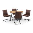 Brooklyn Dining Set - 4 Seater - 120cm - Round - 4 Brown Leather Chairs - Oak