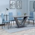 Camilla Grey Ceramic 4 Seater Dining Set - 4 Lido Blue Fabric Dining Chair with Black Legs