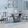 Camilla Grey Ceramic 4 Seater Dining Set - 4 Lido Sand Fabric Dining Chair with Black Legs