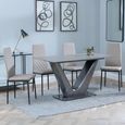 Camilla Grey Ceramic 4 Seater Dining Set - 4 Metro Beige Leather Dining Chair with Black Legs