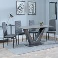 Camilla Grey Ceramic 4 Seater Dining Set - 4 Metro Grey Leather Dining Chair with Black Legs
