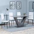 Camilla Grey Ceramic 4 Seater Dining Set - 4 Metro White Leather Dining Chair with Black Legs