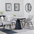 Carrara Grey Ceramic 4 Seater Round Extending Dining Set - 4 Ace Beige Fabric Swivel Dining Chair
