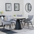 Carrara Grey Ceramic 4 Seater Round Extending Dining Set - 4 Ace Grey Fabric Swivel Dining Chair