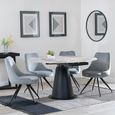 Carrara Grey Ceramic 4 Seater Round Extending Dining Set - 4 Arctic Grey Velvet Fabric Swivel Dining Chair