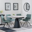 Carrara Grey Ceramic 4 Seater Round Extending Dining Set - 4 Boden Green Fabric Swivel Dining Chair