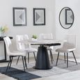Carrara Grey Ceramic 4 Seater Round Extending Dining Set - 4 Corona Beige Fabric Dining Chair