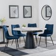 Carrara Grey Ceramic 4 Seater Round Extending Dining Set - 4 Corona Blue Fabric Dining Chair