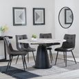 Carrara Grey Ceramic 4 Seater Round Extending Dining Set - 4 Corona Grey Fabric Dining Chair