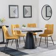 Carrara Grey Ceramic 4 Seater Round Extending Dining Set - 4 Corona Yellow Fabric Dining Chair