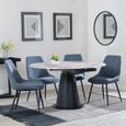 Carrara Grey Ceramic 4 Seater Round Extending Dining Set - 4 Darwin Dark Grey Fabric Dining Chair