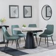 Carrara Grey Ceramic 4 Seater Round Extending Dining Set - 4 Darwin Green Fabric Dining Chair