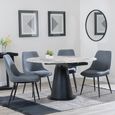 Carrara Grey Ceramic 4 Seater Round Extending Dining Set - 4 Darwin Grey Fabric Dining Chair
