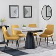 Carrara Grey Ceramic 4 Seater Round Extending Dining Set - 4 Darwin Yellow Fabric Dining Chair