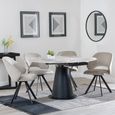 Carrara Dining Set - 4 Seater - 135cm - Round - Grey Ceramic - Extending - 4x Ion Swivel Dining Chairs - Beige Velvet Fabric