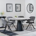 Carrara Dining Set - 4 Seater - 135cm - Round - Grey Ceramic - Extending - 4x Ion Swivel Dining Chairs - Dark Grey Velvet Fabric
