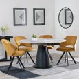 Carrara Dining Set - 4 Seater - 135cm - Round - Grey Ceramic - Extending - 4x Ion Swivel Dining Chairs - Mustard Velvet Fabric