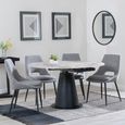 2 x Free Chairs - Carrara Dining Set - 4 Seater - 135cm - Round - Grey Ceramic - Extending - 2x Peyton Dining Chairs - Grey Fabric