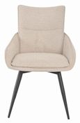 Carrara White Ceramic 4 Seater Round Extending Dining Set - 4 Ace Beige Fabric Swivel Dining Chair