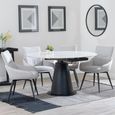 Carrara White Ceramic 4 Seater Round Extending Dining Set - 4 Ace Beige Fabric Swivel Dining Chair