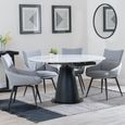 Carrara White Ceramic 4 Seater Round Extending Dining Set - 4 Ace Grey Fabric Swivel Dining Chair