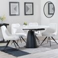 Carrara White Ceramic 4 Seater Round Extending Dining Set - 4 Arctic Cream Velvet Fabric Swivel Dining Chair