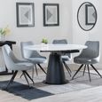Carrara White Ceramic 4 Seater Round Extending Dining Set - 4 Arctic Grey Velvet Fabric Swivel Dining Chair