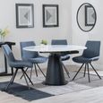 Carrara White Ceramic 4 Seater Round Extending Dining Set - 4 Boden Dark Grey Fabric Swivel Dining Chair