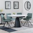 Carrara White Ceramic 4 Seater Round Extending Dining Set - 4 Boden Green Fabric Swivel Dining Chair