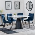 Carrara White Ceramic 4 Seater Round Extending Dining Set - 4 Corona Blue Fabric Dining Chair