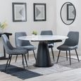 Carrara White Ceramic 4 Seater Round Extending Dining Set - 4 Darwin Grey Fabric Dining Chair