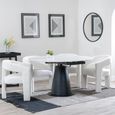 Carrara White Ceramic 4 Seater Round Extending Dining Set - 4 Kiefer Cream Boucle Fabric Dining Chair