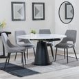 Carrara White Ceramic 4 Seater Round Extending Dining Set - 4 Peyton Grey Fabric Dining Chair