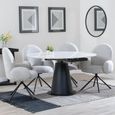 Carrara White Ceramic 4 Seater Round Extending Dining Set - 4 Theo Grey Fabric Swivel Dining Chair