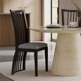 Carrera Travertine Beige Engineered Marble Round Dining Set - 4 Athena Black High Gloss Slatted Back Dining Chair with Grey Seat Pads