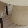 Carrera Travertine Beige Engineered Marble Round Dining Set - 4 Carmela Cream Leather Dining Chair