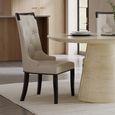 Carrera Travertine Beige Engineered Marble Round Dining Set - 4 Carmela Cream Leather Dining Chair