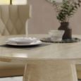 Carrera Travertine Beige Engineered Marble Round Dining Set - 4 Mimi Cream Leather Dining Chair