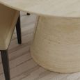 Carrera Travertine Beige Engineered Marble Round Dining Set - 4 Mimi Cream Leather Dining Chair